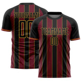 Custom Black Crimson-Old Gold Pinstripe Line Sports Sublimation Soccer Uniform Jersey