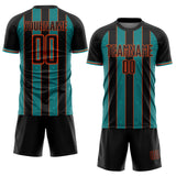 Custom Black Teal-Orange Pinstripe Line Sports Sublimation Soccer Uniform Jersey