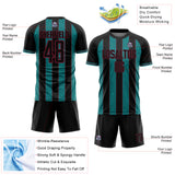 Custom Black Teal-Crimson Pinstripe Line Sports Sublimation Soccer Uniform Jersey
