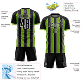 Custom Black Neon Green-White Pinstripe Line Sports Sublimation Soccer Uniform Jersey