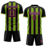 Custom Black Neon Green-Pink Pinstripe Line Sports Sublimation Soccer Uniform Jersey