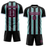 Custom Black Ice Blue-Pink Pinstripe Line Sports Sublimation Soccer Uniform Jersey