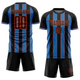 Custom Black Powder Blue-Orange Pinstripe Line Sports Sublimation Soccer Uniform Jersey