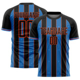 Custom Black Powder Blue-Orange Pinstripe Line Sports Sublimation Soccer Uniform Jersey