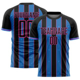 Custom Black Powder Blue-Pink Pinstripe Line Sports Sublimation Soccer Uniform Jersey
