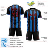 Custom Black Powder Blue-Red Pinstripe Line Sports Sublimation Soccer Uniform Jersey