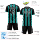 Custom Black Aqua-White Pinstripe Line Sports Sublimation Soccer Uniform Jersey