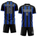 Custom Black Thunder Blue-White Pinstripe Line Sports Sublimation Soccer Uniform Jersey