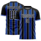 Custom Black Thunder Blue-White Pinstripe Line Sports Sublimation Soccer Uniform Jersey