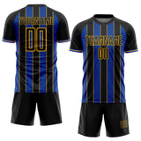 Custom Black Thunder Blue-Gold Pinstripe Line Sports Sublimation Soccer Uniform Jersey