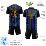 Custom Black Thunder Blue-Gold Pinstripe Line Sports Sublimation Soccer Uniform Jersey