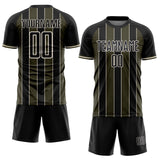 Custom Black Olive-Cream Pinstripe Line Sports Sublimation Soccer Uniform Jersey