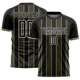 Custom Black Olive-Cream Pinstripe Line Sports Sublimation Soccer Uniform Jersey