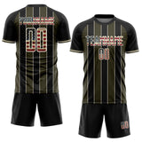 Custom Black Vintage USA Flag Olive-Cream Pinstripe Line Sports Sublimation Soccer Uniform Jersey