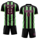 Custom Black Pea Green-Pink Pinstripe Line Sports Sublimation Soccer Uniform Jersey