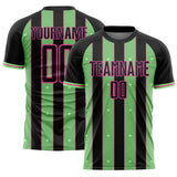 Custom Black Pea Green-Pink Pinstripe Line Sports Sublimation Soccer Uniform Jersey
