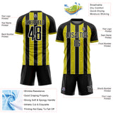 Custom Black Light Yellow-White Pinstripe Line Sports Sublimation Soccer Uniform Jersey