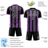 Custom Black Medium Purple-White Pinstripe Line Sports Sublimation Soccer Uniform Jersey