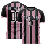 Custom Black Light Pink-White Pinstripe Line Sports Sublimation Soccer Uniform Jersey
