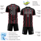 Custom Black Burgundy-White Pinstripe Line Sports Sublimation Soccer Uniform Jersey