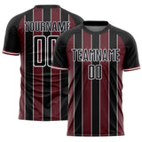 Custom Black Burgundy-White Pinstripe Line Sports Sublimation Soccer Uniform Jersey