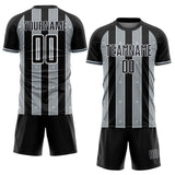 Custom Black Silver-White Pinstripe Line Sports Sublimation Soccer Uniform Jersey