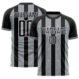 Custom Black Silver-White Pinstripe Line Sports Sublimation Soccer Uniform Jersey