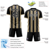 Custom Black Vegas Gold-White Pinstripe Line Sports Sublimation Soccer Uniform Jersey