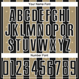 Custom Black Vegas Gold-White Pinstripe Line Sports Sublimation Soccer Uniform Jersey