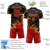Custom Black Red-Old Gold Abstract Fragment Art Splash Sports Sublimation Soccer Uniform Jersey