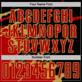 Custom Black Red-Old Gold Abstract Fragment Art Splash Sports Sublimation Soccer Uniform Jersey