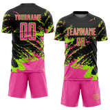 Custom Black Pink-Neon Green Abstract Fragment Art Splash Sports Sublimation Soccer Uniform Jersey