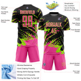 Custom Black Pink-Neon Green Abstract Fragment Art Splash Sports Sublimation Soccer Uniform Jersey