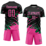 Custom Black Pink-Kelly Green Abstract Fragment Art Splash Sports Sublimation Soccer Uniform Jersey