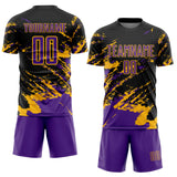 Custom Black Purple-Gold Abstract Fragment Art Splash Sports Sublimation Soccer Uniform Jersey