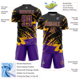 Custom Black Purple-Gold Abstract Fragment Art Splash Sports Sublimation Soccer Uniform Jersey