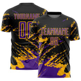 Custom Black Purple-Gold Abstract Fragment Art Splash Sports Sublimation Soccer Uniform Jersey
