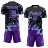 Custom Black Purple-Light Blue Abstract Fragment Art Splash Sports Sublimation Soccer Uniform Jersey