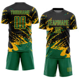 Custom Black Kelly Green-Gold Abstract Fragment Art Splash Sports Sublimation Soccer Uniform Jersey