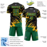 Custom Black Kelly Green-Gold Abstract Fragment Art Splash Sports Sublimation Soccer Uniform Jersey