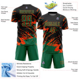 Custom Black Kelly Green-Orange Abstract Fragment Art Splash Sports Sublimation Soccer Uniform Jersey