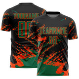 Custom Black Kelly Green-Orange Abstract Fragment Art Splash Sports Sublimation Soccer Uniform Jersey