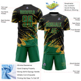 Custom Black Kelly Green-Old Gold Abstract Fragment Art Splash Sports Sublimation Soccer Uniform Jersey