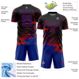 Custom Black Royal-Red Abstract Fragment Art Splash Sports Sublimation Soccer Uniform Jersey