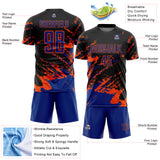 Custom Black Royal-Orange Abstract Fragment Art Splash Sports Sublimation Soccer Uniform Jersey