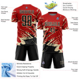 Custom Red Black-Cream Abstract Fragment Art Splash Sports Sublimation Soccer Uniform Jersey