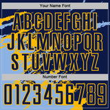 Custom Navy Light Blue-Gold Abstract Fragment Art Splash Sports Sublimation Soccer Uniform Jersey