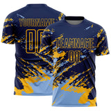 Custom Navy Light Blue-Gold Abstract Fragment Art Splash Sports Sublimation Soccer Uniform Jersey
