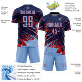 Custom Navy Light Blue-Red Abstract Fragment Art Splash Sports Sublimation Soccer Uniform Jersey