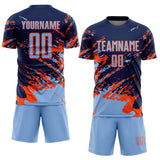 Custom Navy Light Blue-Orange Abstract Fragment Art Splash Sports Sublimation Soccer Uniform Jersey